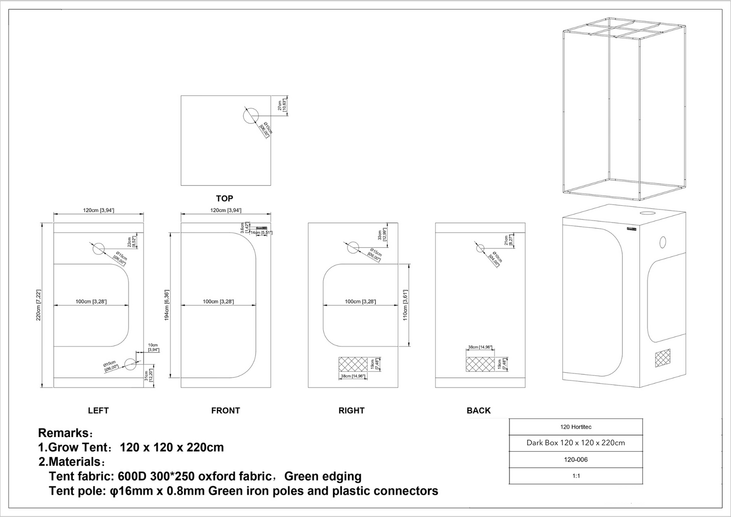 DARK BOX Growbox 120x120x220cm