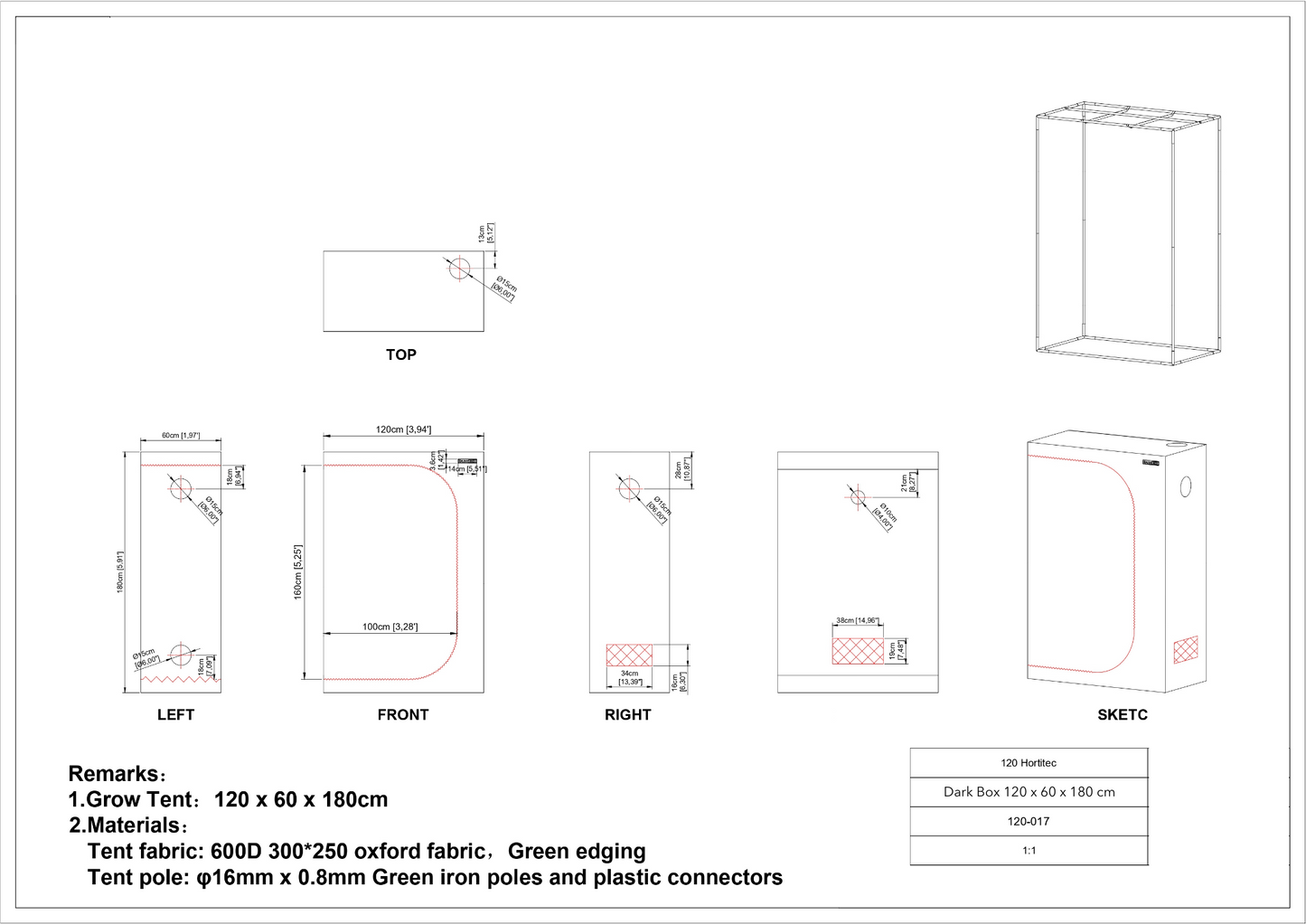 DARK BOX Growbox 120x60x180cm
