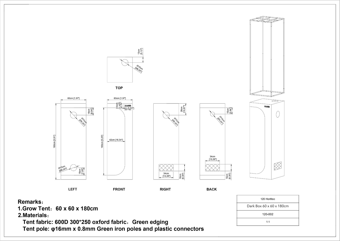 DARK BOX Growbox 60x60x180cm