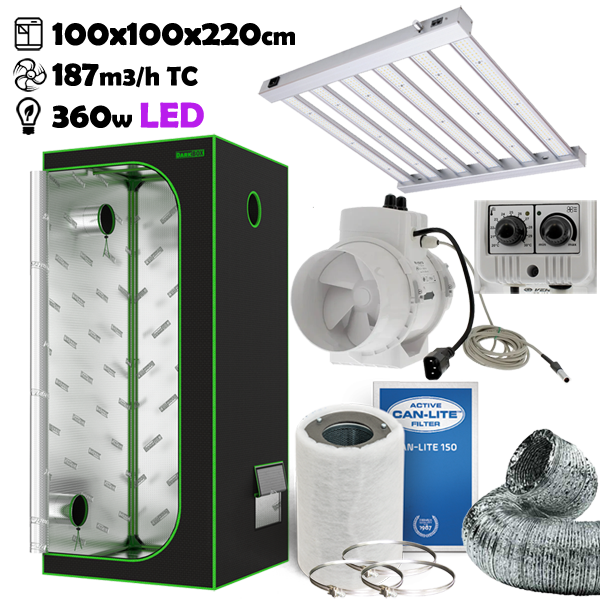 Growbox Komplettset 100x100x220cm 360w LED Temperatur gesteuert