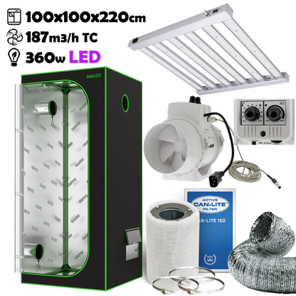 Growbox Komplettset 100x100x220cm 360w LED Temperatur gesteuert