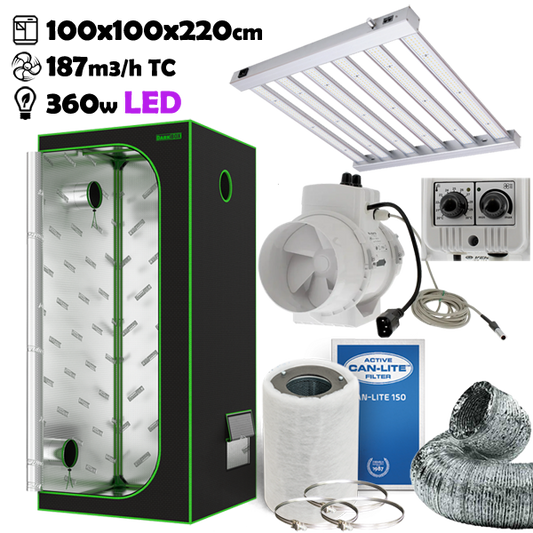 Growbox Komplettset 100x100x220cm 360w LED Temperatur gesteuert