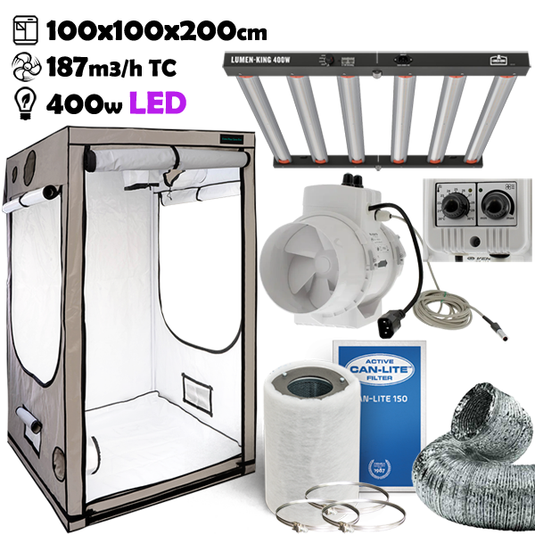 Growbox Komplettset 100x100x200cm 400w LUMEN KING LED Temperatur gesteuert