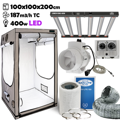 Growbox Komplettset 100x100x200cm 400w LUMEN KING LED Temperatur gesteuert