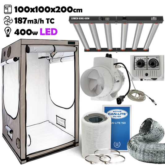 Growbox Komplettset 100x100x200cm 400w LUMEN KING LED Temperatur gesteuert