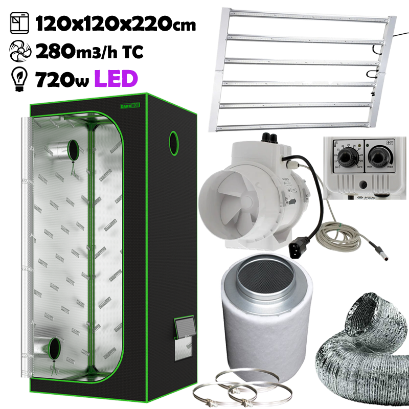 Growbox Komplettset 120x120x220cm 720w LED Temperatur gesteuert