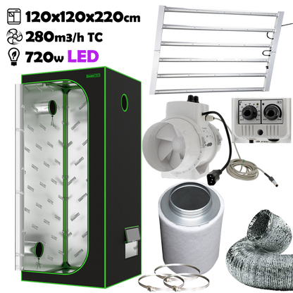 Growbox Komplettset 120x120x220cm 720w LED Temperatur gesteuert