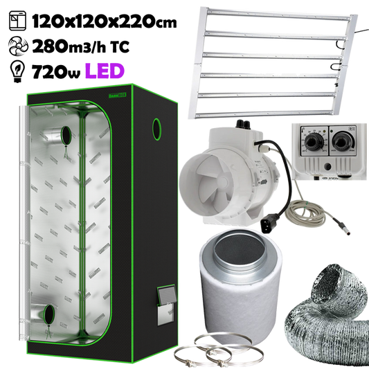Growbox Komplettset 120x120x220cm 720w LED Temperatur gesteuert