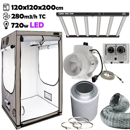 Growbox Komplettset 120x120x200cm 720w LUMEN KING LED Temperatur gesteuert