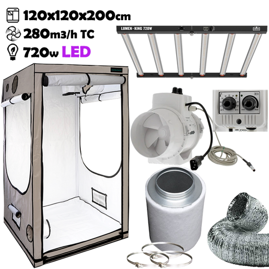 Growbox Komplettset 120x120x200cm 720w LUMEN KING LED Temperatur gesteuert