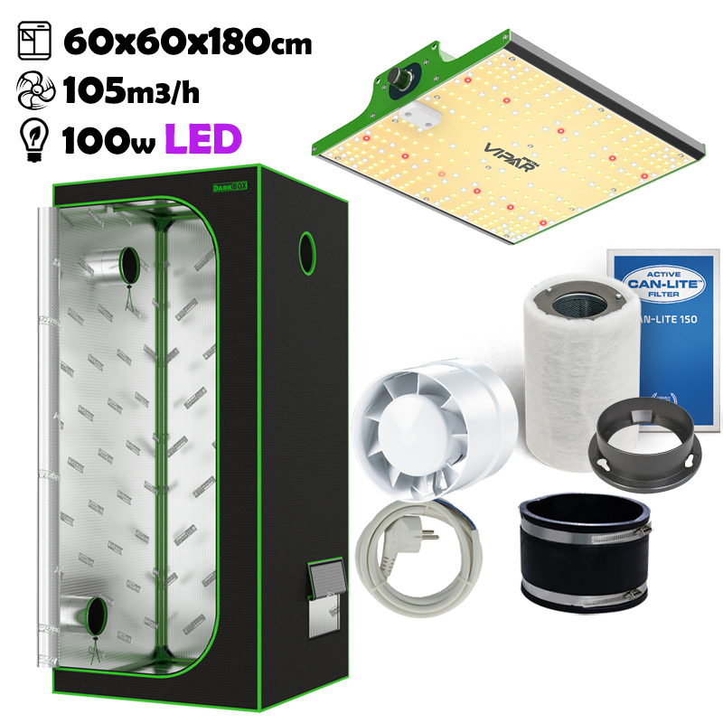 Growbox Komplettset 60x60x180cm 100w LED BASIC