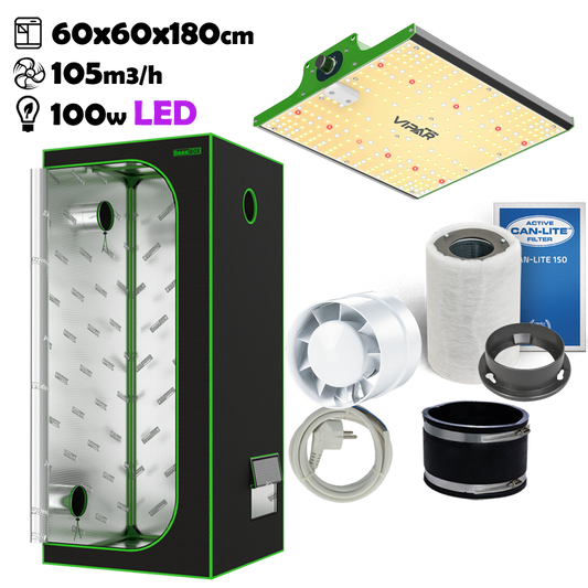Growbox Komplettset 60x60x180cm 100w LED BASIC
