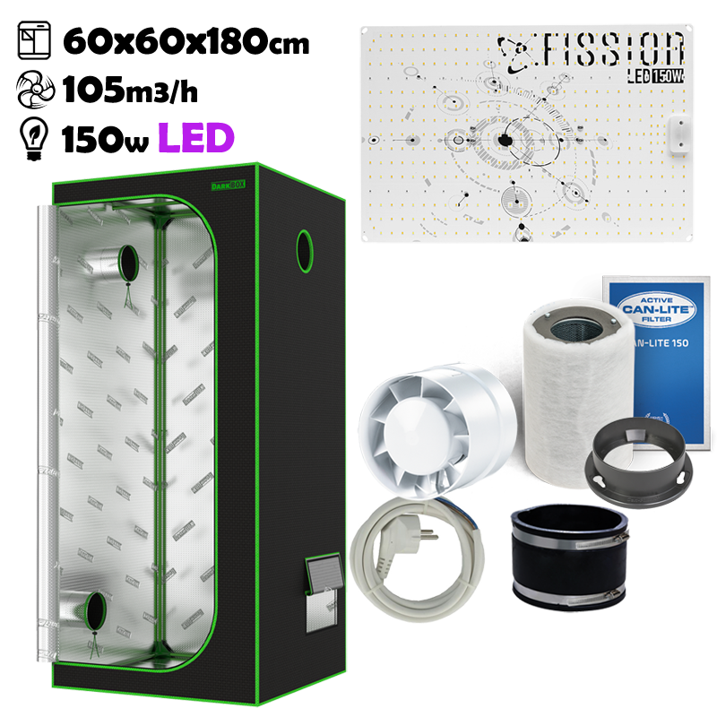 Growbox Komplettset 60x60x180cm 150w Fission LED BASIC