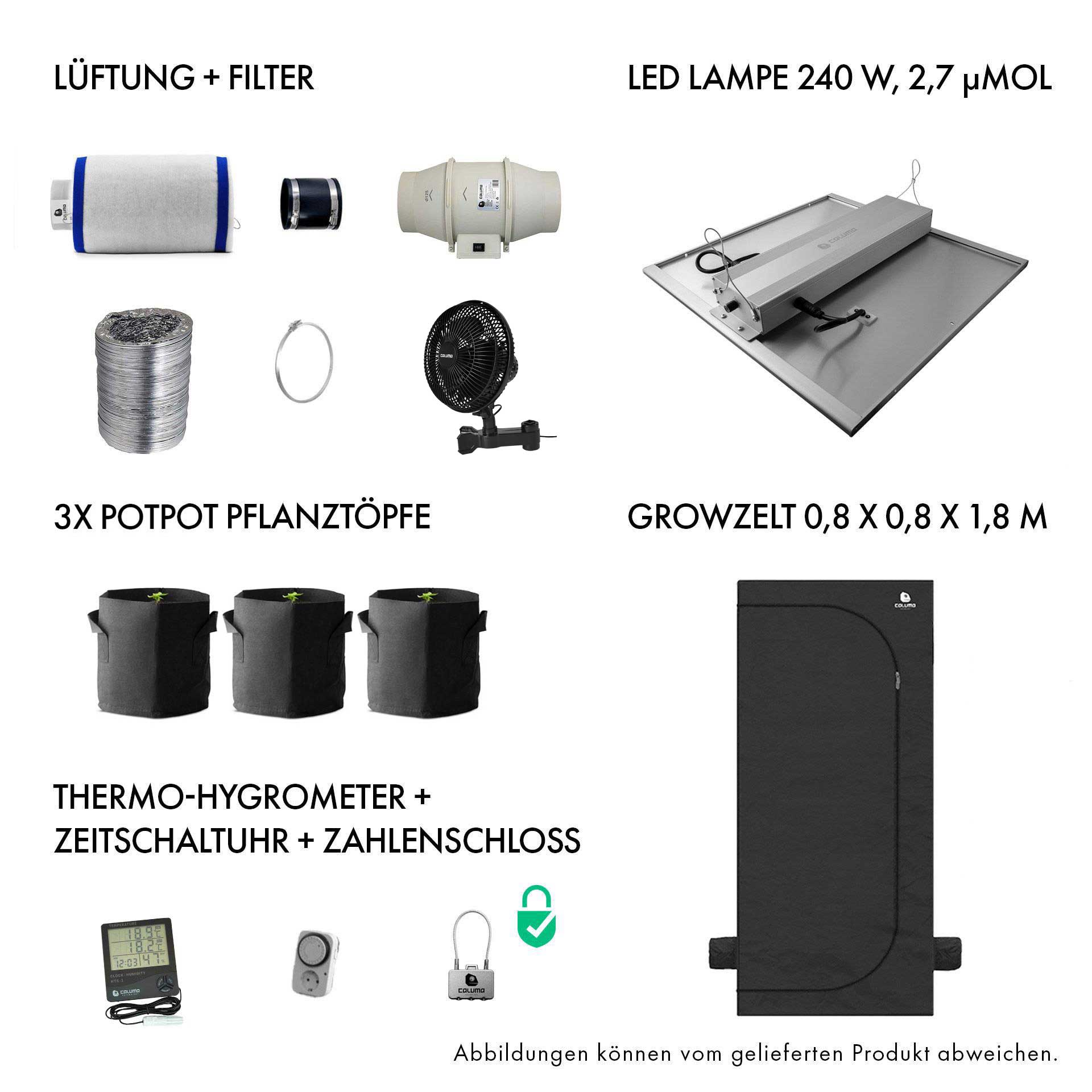 Growbox Komplettset 80x80x180cm 240w LED CALUMA