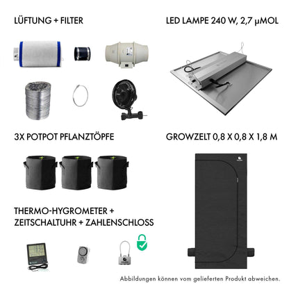 Growbox Komplettset 80x80x180cm 240w LED CALUMA