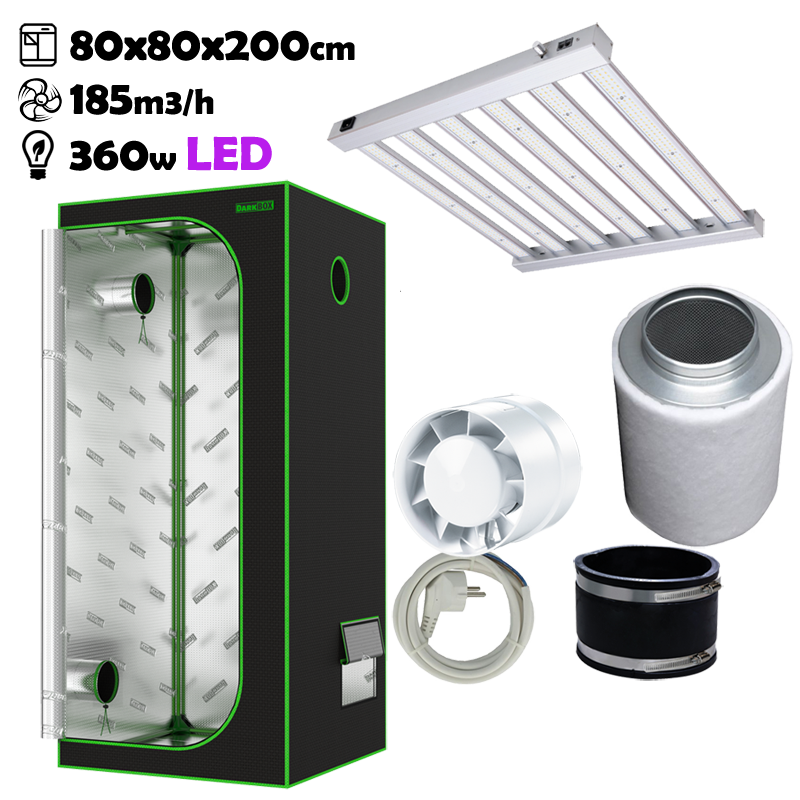 Growbox Komplettset 80x80x200cm 360w LED BASIC