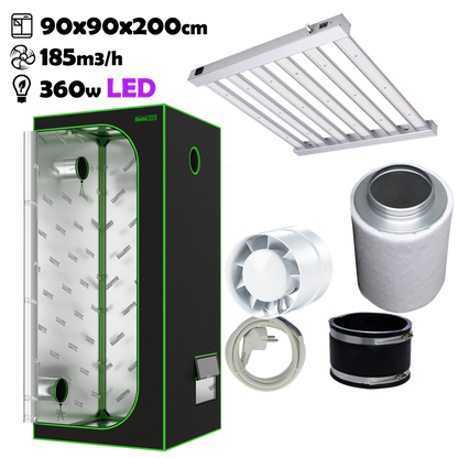Growbox Komplettset 90x90x200cm 360w LED BASIC