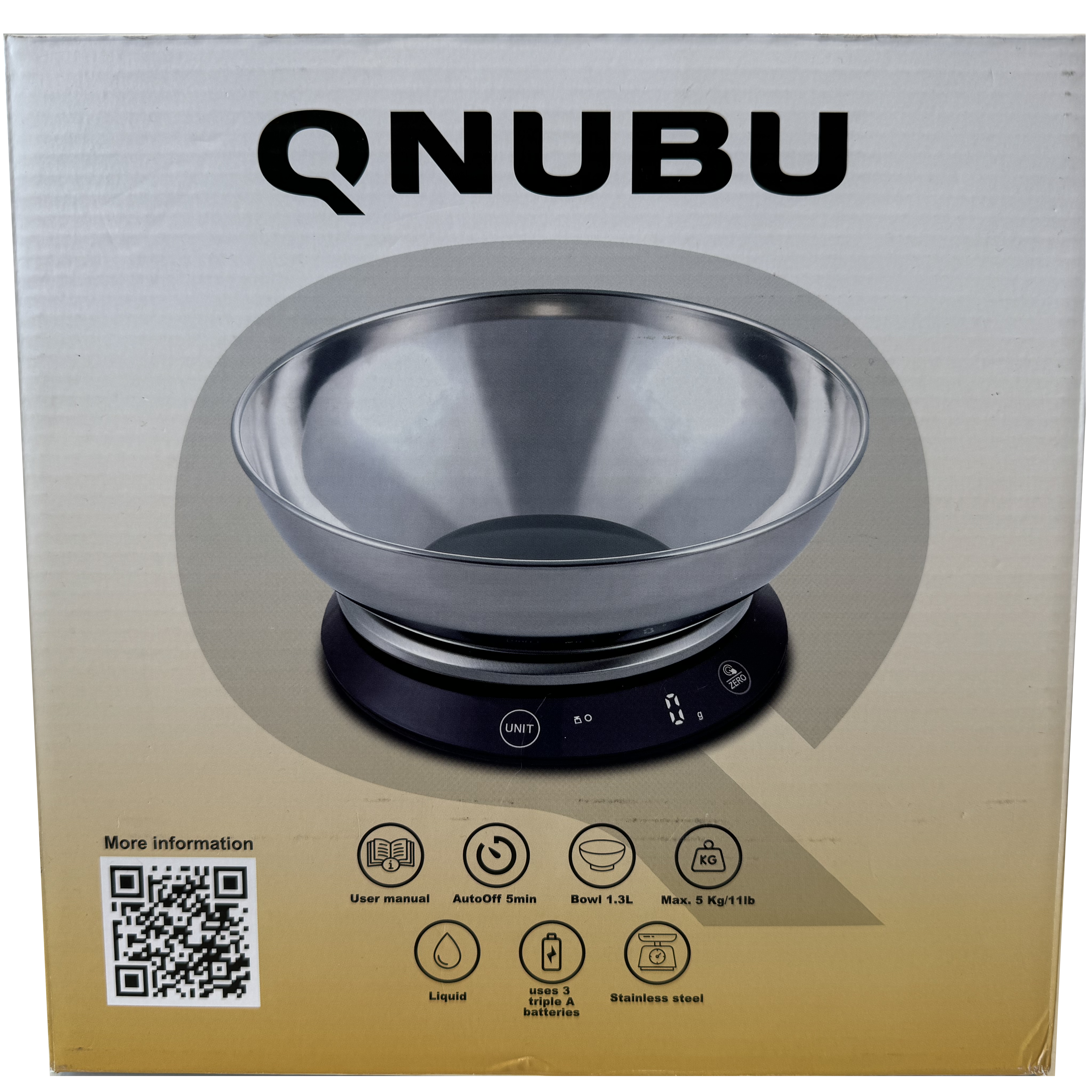 Qnubu Digitalwaage mit Schüssel | 1 g – 5000 g