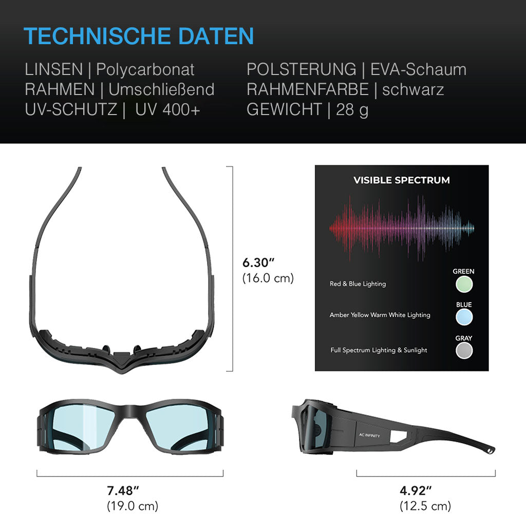 AC Infinity Growzelt LED Schutzbrille mit 3 farbkorrigierenden Linsen