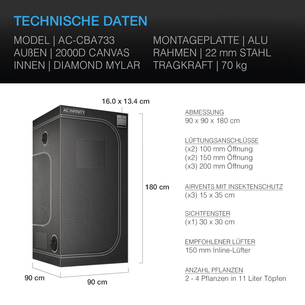 AC Infinity CLOUDLAB 733 Advance Growzelt 90 x 90 x 180 cm