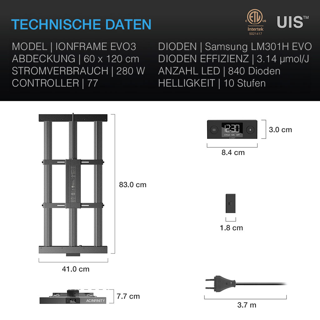 AC Infinity  IONFRAME EVO3 LED 280W, Samsung LM301H EVO