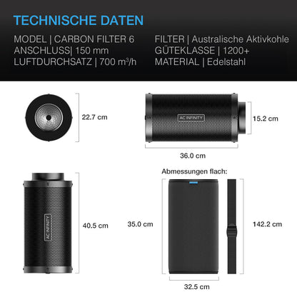 AC Infinity Aktivkohlefilter mit australischer Aktivkohle, 150mm - EigenGrow