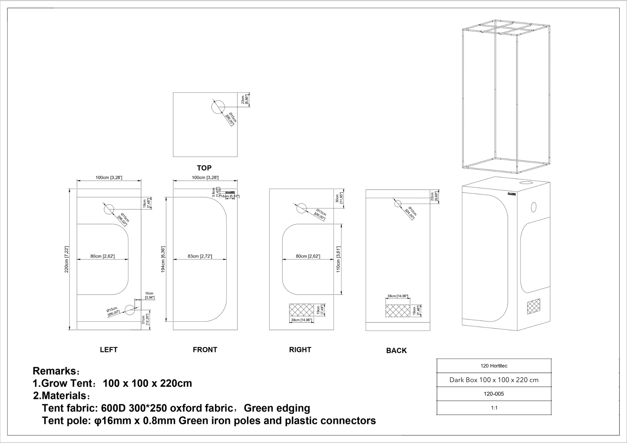 DARK BOX Growbox 100x100x220cm