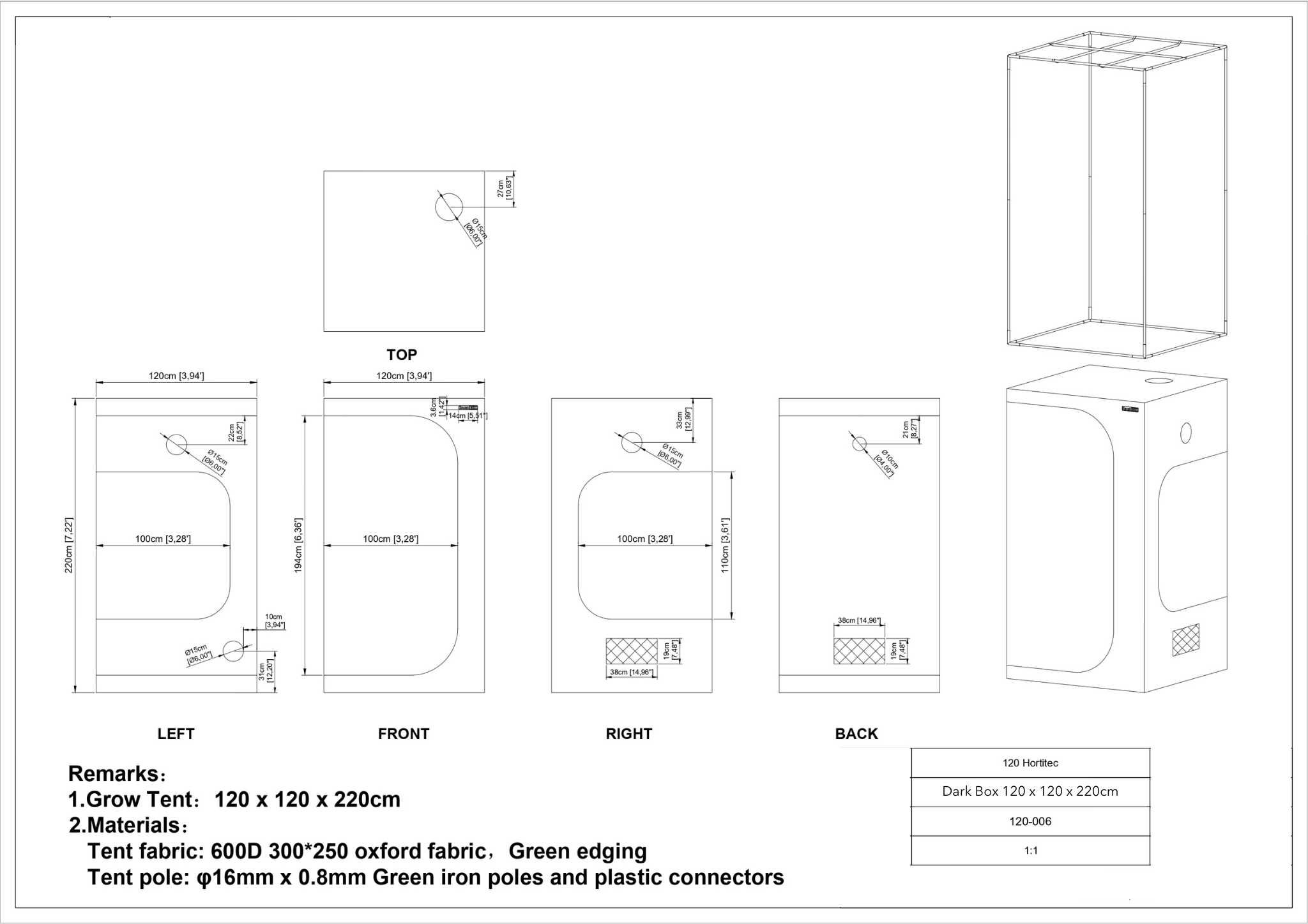 DARK BOX Growbox 120x120x220cm