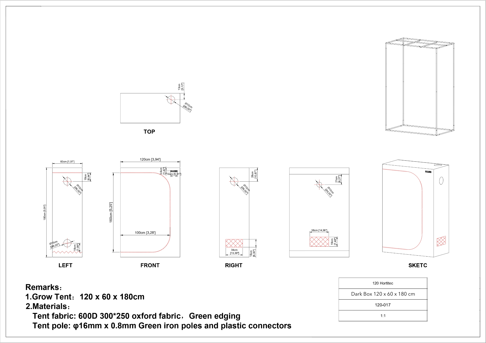 DARK BOX Growbox 120x60x180cm