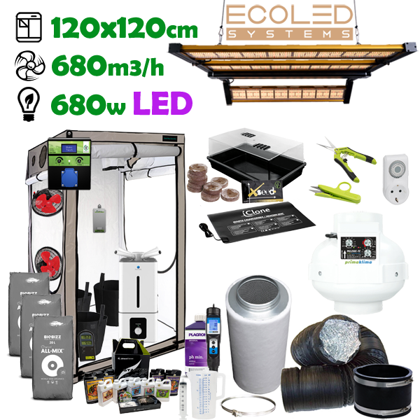 Komplettset 120x120cm - 680w Ecoled - 680m3/h PrimaKlima Abluft - Profi All Inkl. Set - EigenGrow