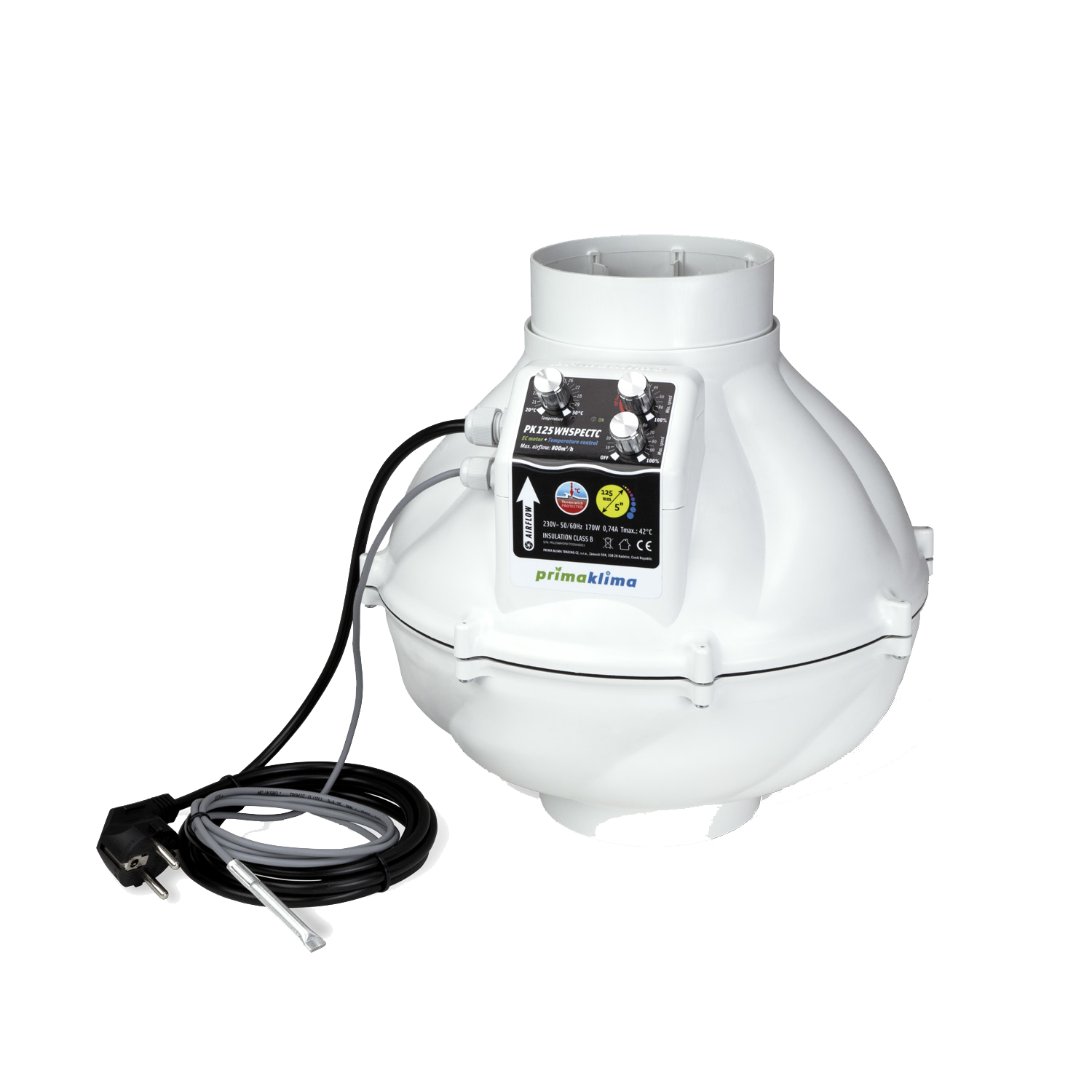 PrimaKlima Whisper 125EC-TC mit Temperatursteuerung & Sensor  800 m3/h - EigenGrow